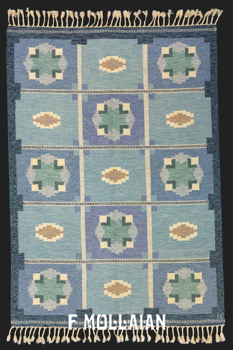 Scandinavian Rollakan Swedish Rug Blue/Purple Color n°:350452